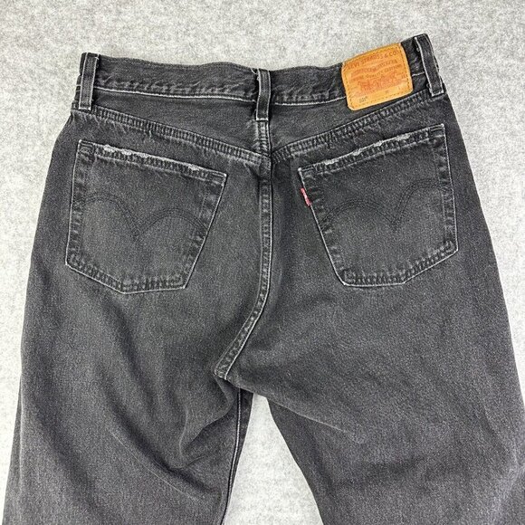 Levis Premium 501 Jeans Womens 29 Faded Black Distressed Studded Crop Big E Rock - Picture 5 of 16